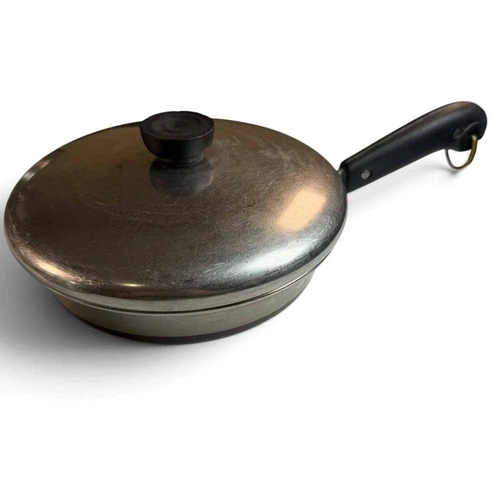 Vintage Revere Ware 1801 Copper Clad Stainless Steel Skillet with Lid Pan